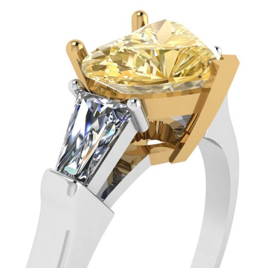 Кольцо с желтым бриллиантом Сердце 1 карат и багетами,  Больше Изображение 2