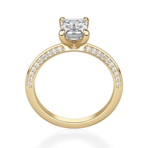 Золотое кольцо c бриллиантом эмеральд c двойным паве - Фото 1