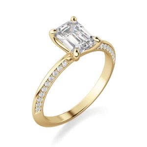 Золотое кольцо c бриллиантом эмеральд c двойным паве - Фото 2