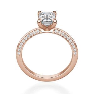 Розовое кольцо c бриллиантом эмеральд c двойным паве - Фото 1