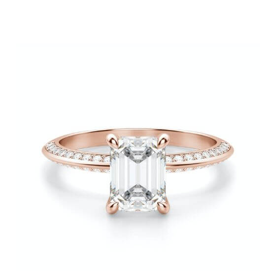 Розовое кольцо c бриллиантом эмеральд c двойным паве, Больше Изображение 1