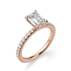 Кольцо c бриллиантом эмеральд и паве в розовом золоте - Фото 2