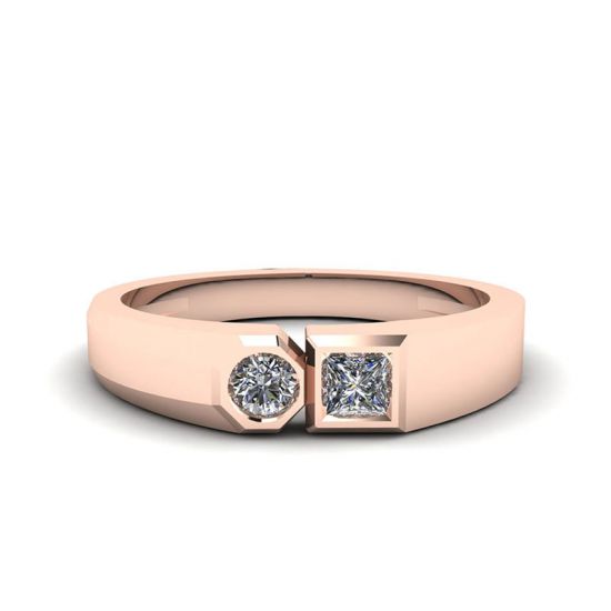 Кольцо с круглым и квадратным мини бриллиантами - La Promesse , Больше Изображение 1