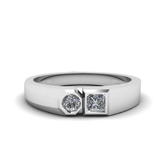 Кольцо с круглым и квадратным мини бриллиантами - La Promesse, Больше Изображение 1