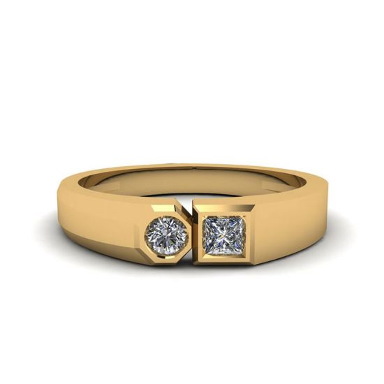 Кольцо с круглым и квадратным мини бриллиантами - La Promesse , Больше Изображение 1