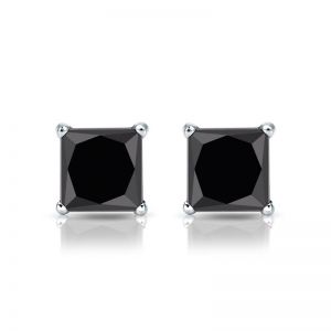 Серьги пусеты с черными бриллиантами Квадрат - Фото 1