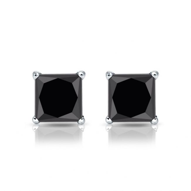 Серьги пусеты с черными бриллиантами Квадрат - Фото 1