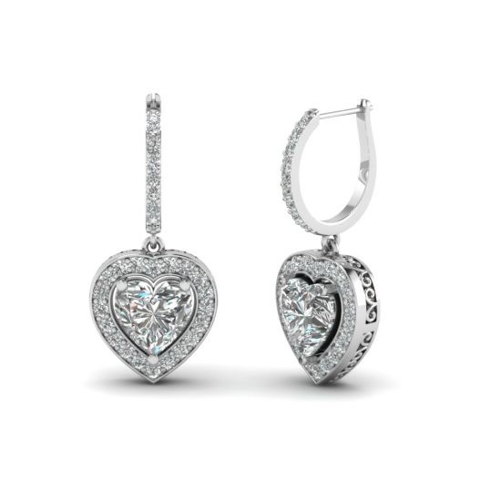 Серьги висячие с бриллиантами в форме сердца с паве