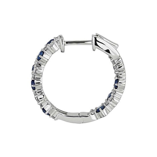 Оригинальные серьги кольца с сапфирами и бриллиантами,  Больше Изображение 2