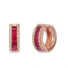Серьги кольца с рубинами багетами и бриллиантами
