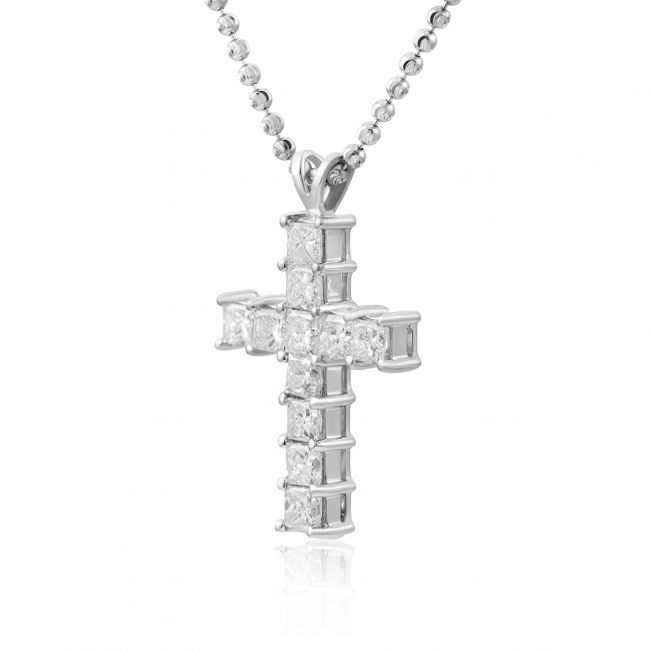 Крестик с 11 квадратными бриллиантами - Фото 1