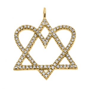 Золотой кулон Звезда Давида с сердцем из бриллиантов 