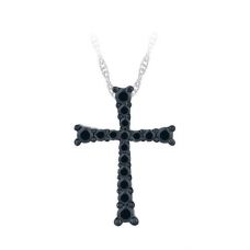 Украшение на шею в виде креста с черными бриллиантами