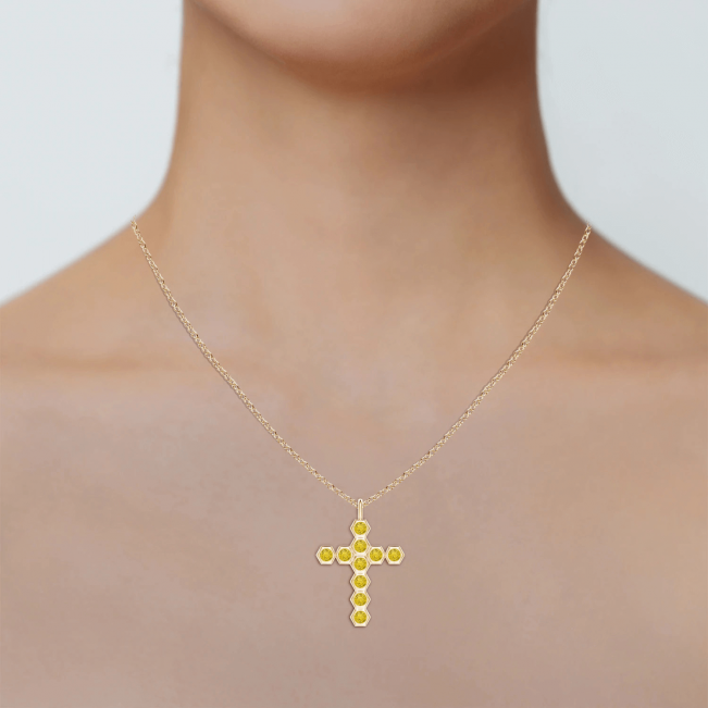 Крестик из золота с желтыми бриллиантами - Фото 1