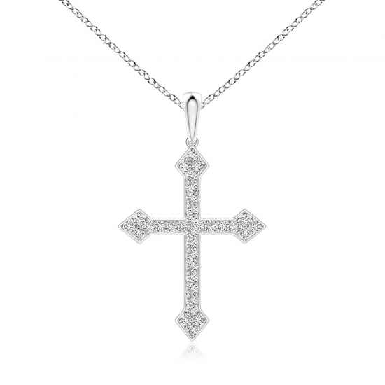 Крестик с белыми бриллиантами из белого золота, Больше Изображение 1