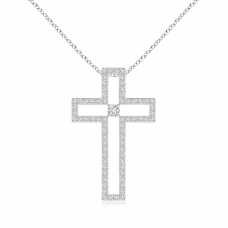 Крестик золотой с белыми бриллиантами