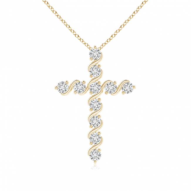 Крестик с белыми бриллиантами золотой