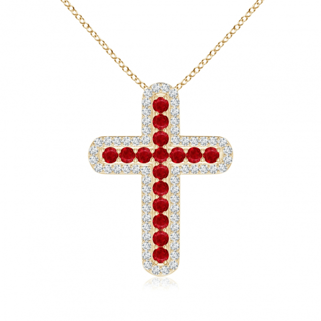 Крестик из золота с рубинами и бриллиантами