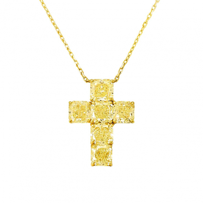 Крестик с 6 желтыми бриллиантами