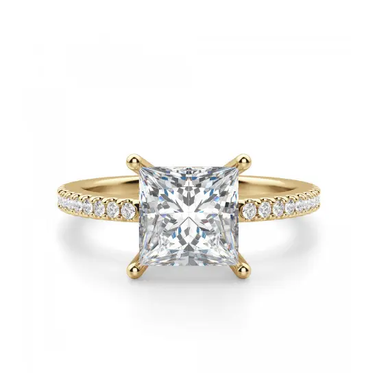 Стиль # 3583-Y - Золотое кольцо с бриллиантом Принцесса и дорожкой — купить в Ювелирном магазине PIERRE