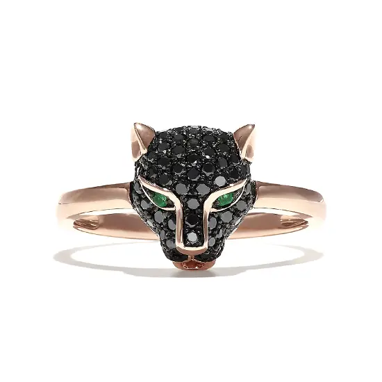 Стиль # 4834 - Кольцо Пантера с черными бриллиантами и изумрудами из розового золота — купить в Ювелирном магазине PIERRE