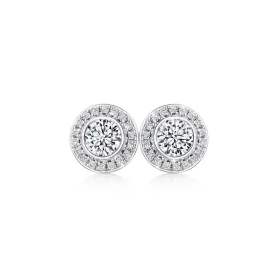 Стиль # 3252 - Серьги гвоздики с круглыми бриллиантами в ореоле — купить в Ювелирном магазине PIERRE
